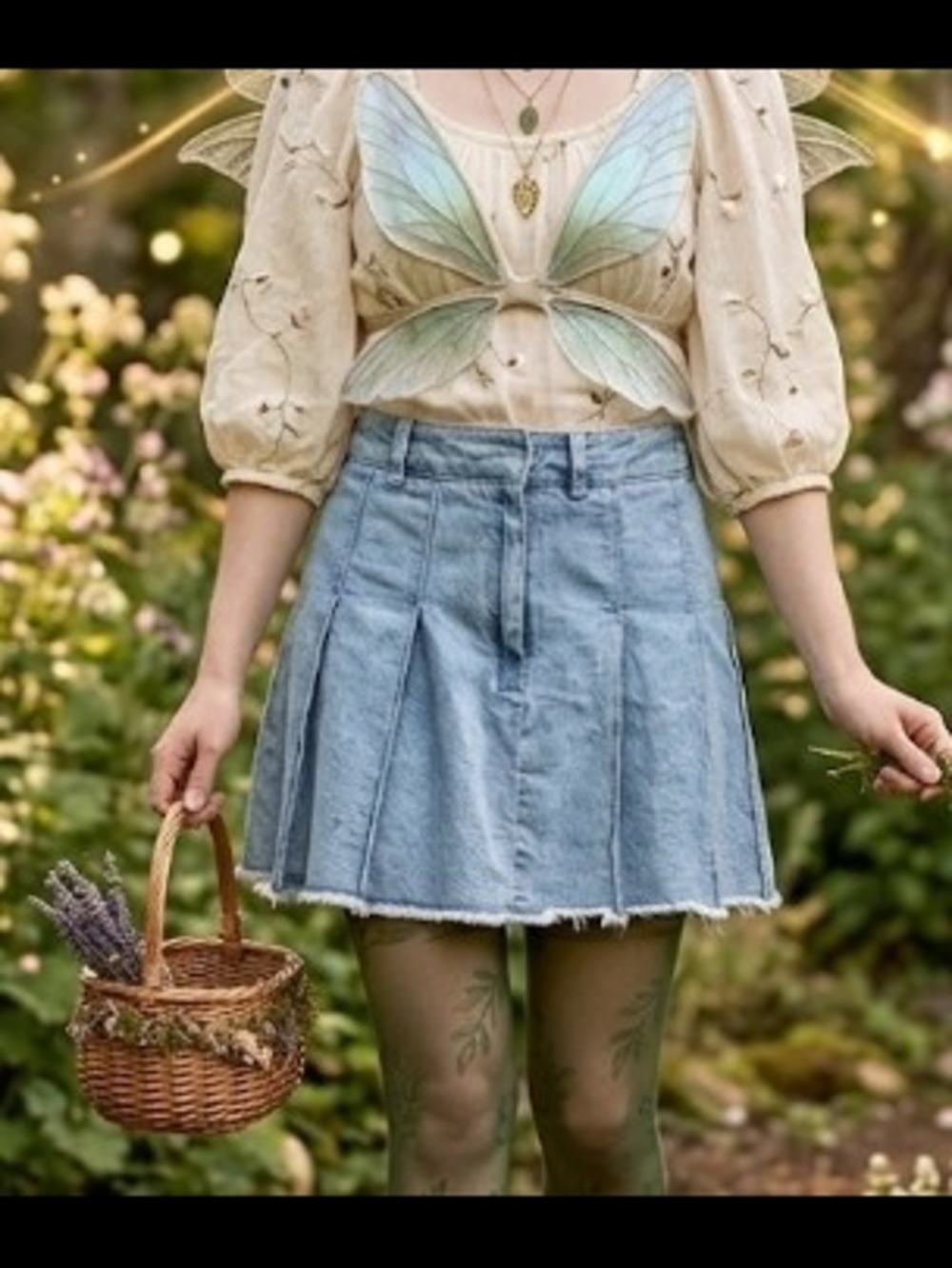 Light Wash Denim Pleated Mini Skirt (Sz S) Grunge Punk Fairy Academic Coquette